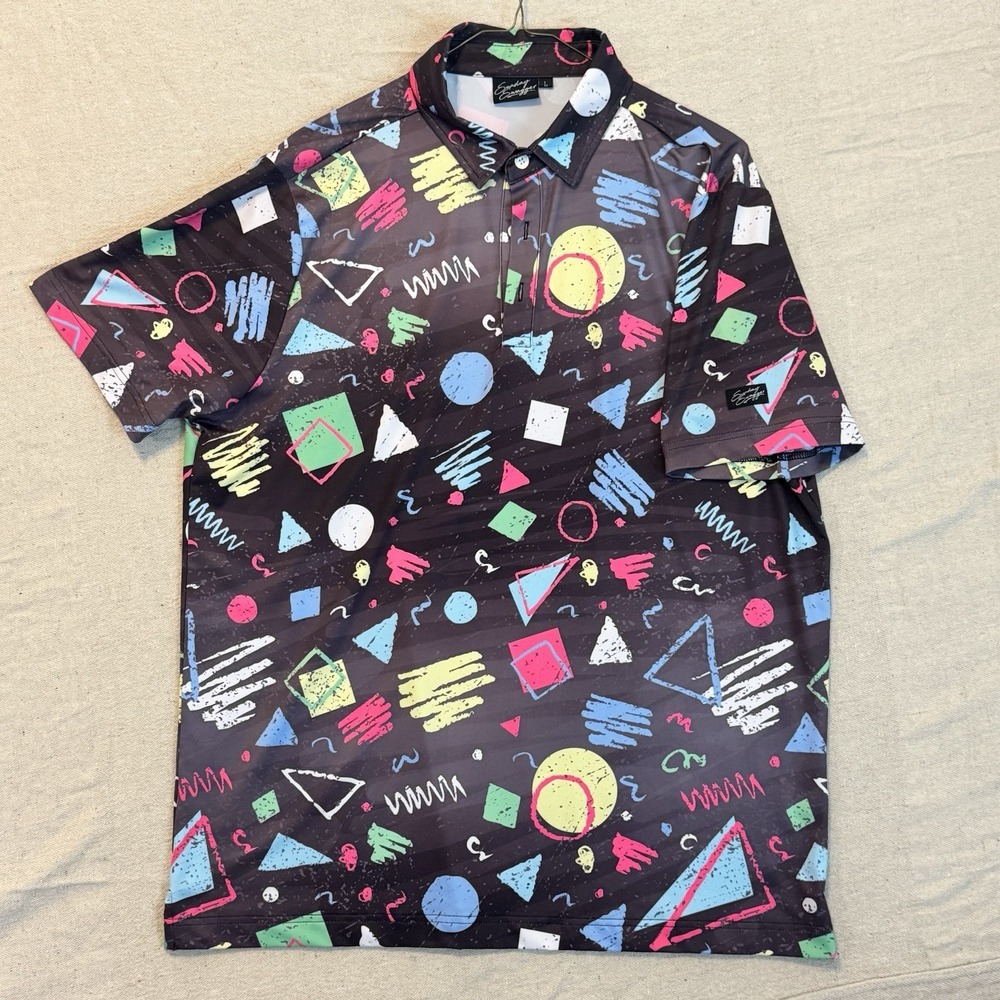 Sunday Swagger Mens Large Golf Polo Bel Air 90s Print‎ Performance Short Sleeve